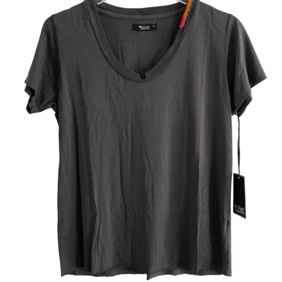 Michael Lauren Short Sleeve V-Neck T-Shirt Gray XS - Picture 1 of 9